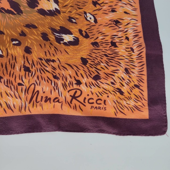 Nina Ricci Paris Silk Square Scarf Animal Print Coral/Plum (orange/purple) - Picture 6 of 8